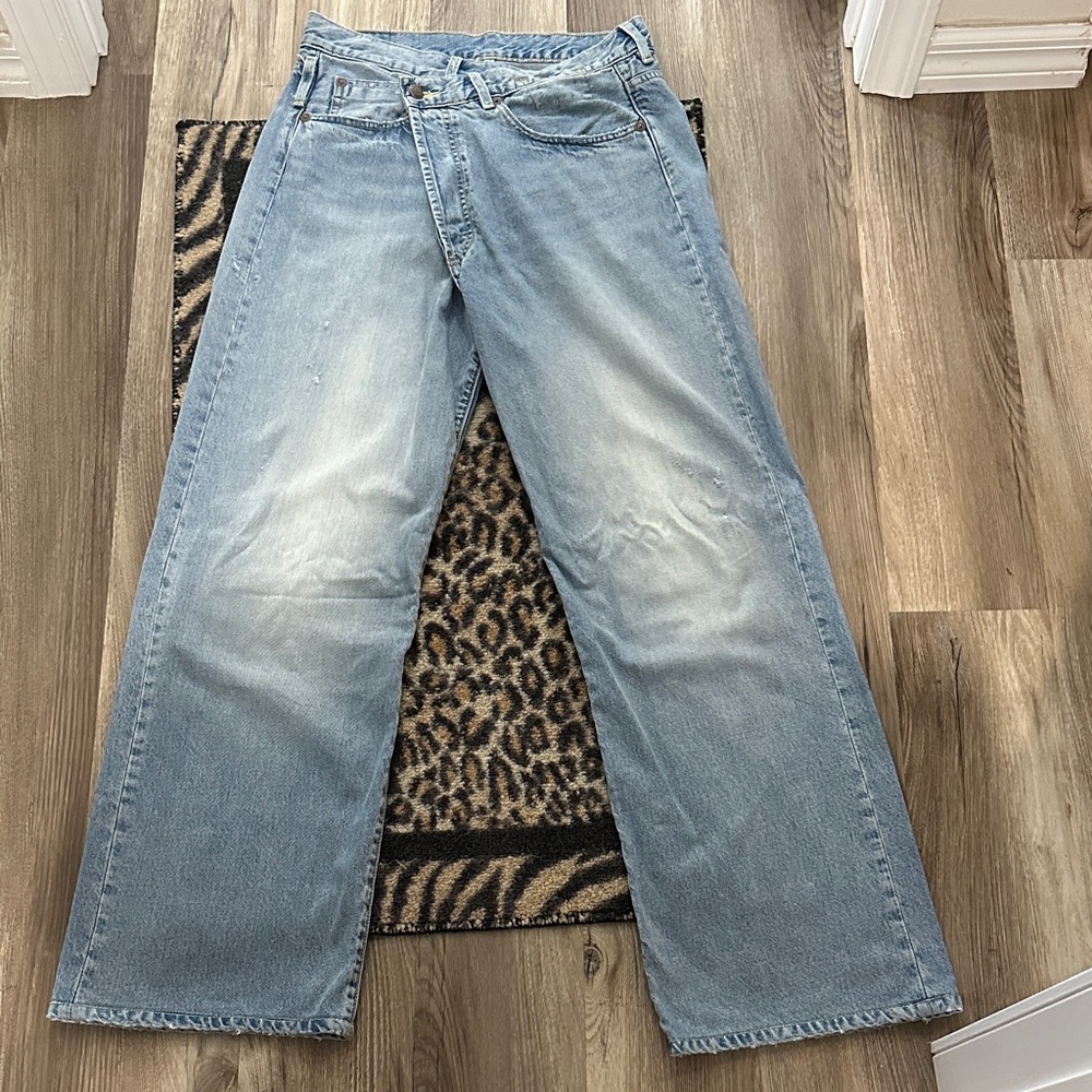 R13 Light Wash Wide Leg Jeans - Faded Blue